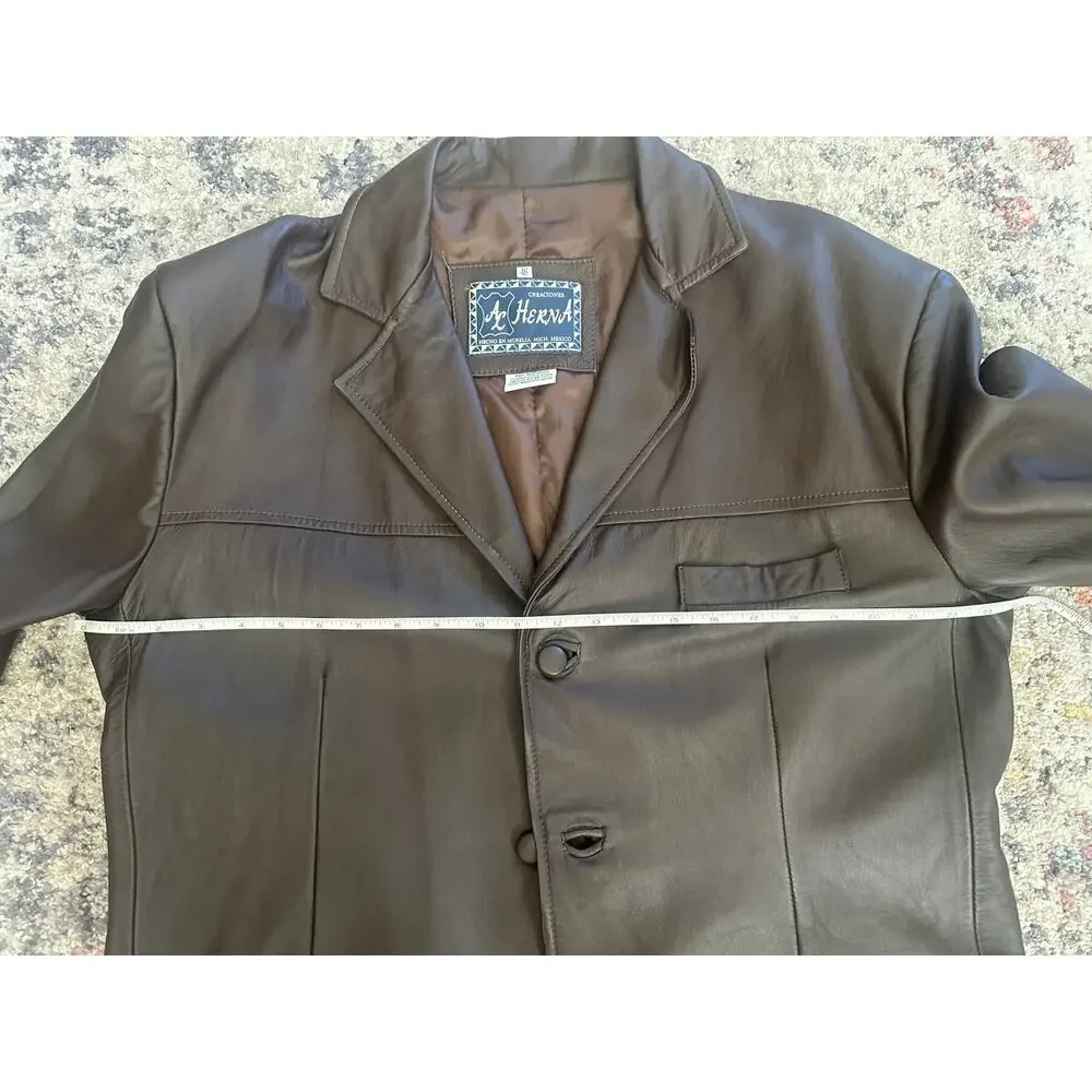 Vintage Creaciones AC Herna Lambskin Leather Blazer Brown Size 46